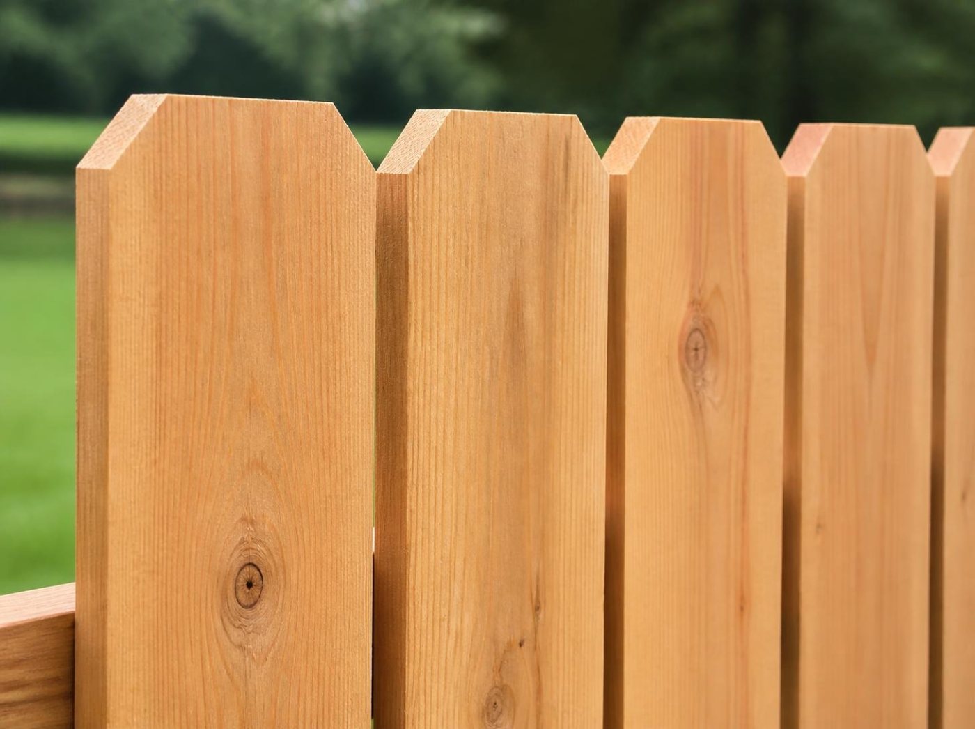 Close-up of new cedar fence pickets