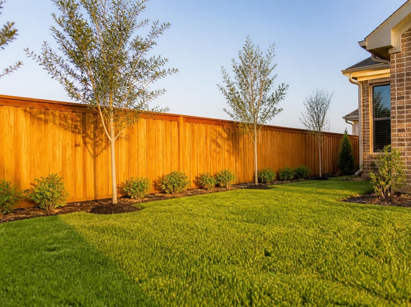 New cedar privacy fence around a backyard