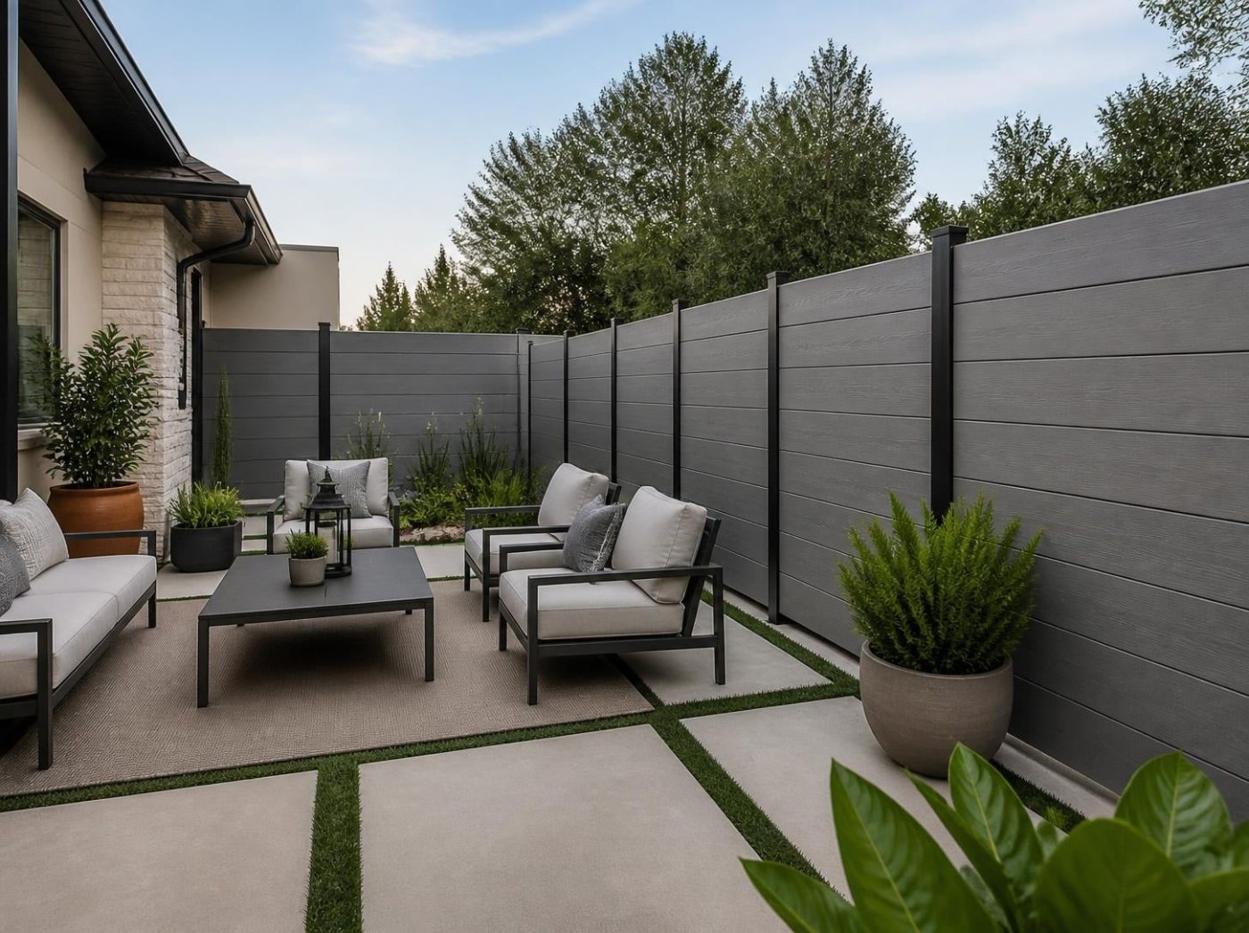 Gray composite fence panels